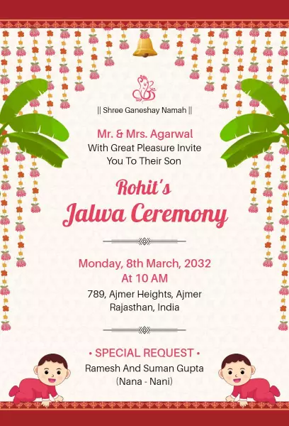 Rohit's Traditional Jalwa Ceremony Celebration Invitation Template