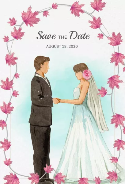 Romantic Autumn Leaves Wedding Save The Date Invitation Template