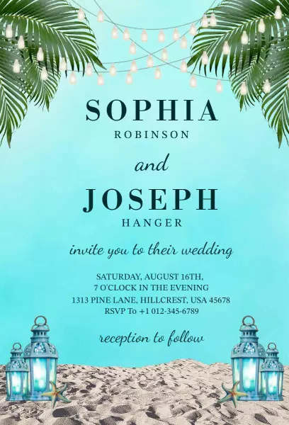 Romantic Beach Wedding Celebration Invitation Template