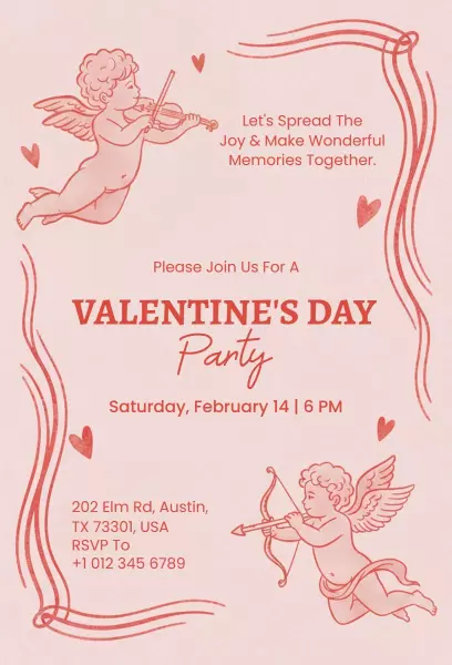 Romantic Cupid Theme Valentine's Day Party Invitation Template