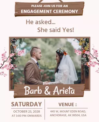 Rustic Floral Engagement Ceremony Invitation Flyer Template