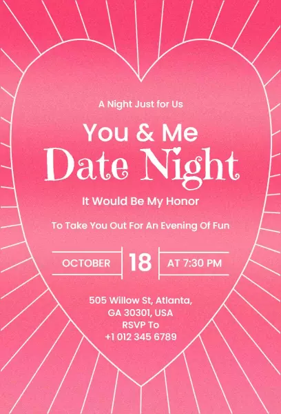 Romantic Evening You and Me Date Night Invitation Template