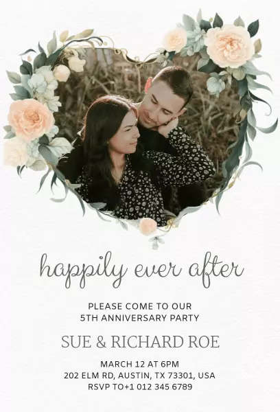 Romantic Floral 5th Anniversary Celebration Invitation Template