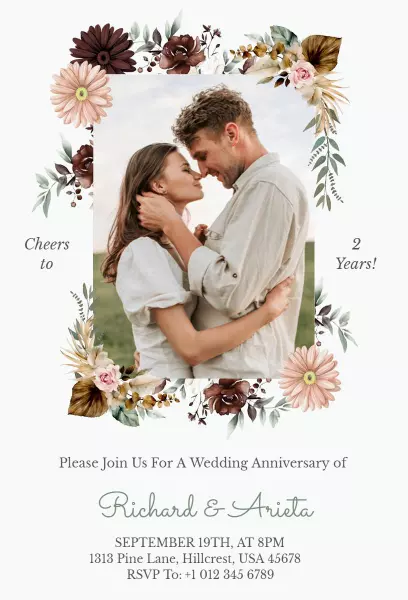 Romantic Floral Celebration Wedding Anniversary Invitation Template