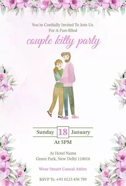 Romantic Floral Couple Kitty Party Invitation Template