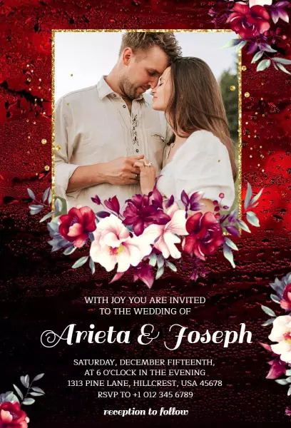Romantic Floral Elegant Wedding Photo Invitation Template