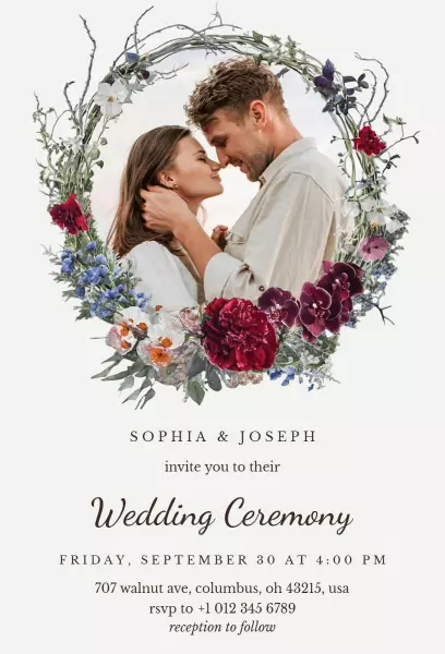 Romantic Floral Modern Wedding Ceremony Invitation Template