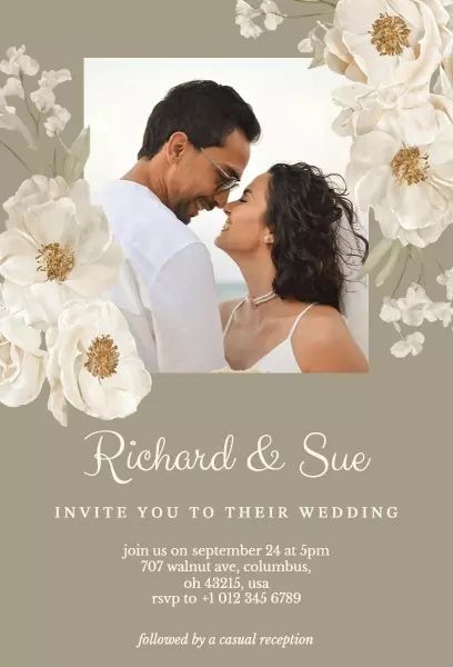 Romantic Floral Photo Wedding Celebration Invitation Template