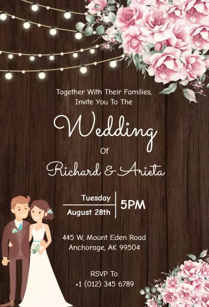 Romantic Floral Rustic Wedding Celebration Invitation Template