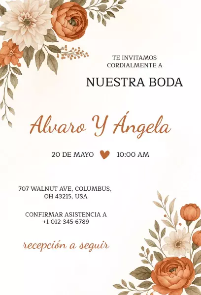 Romantic Floral Spanish Wedding Celebration Invitation Template