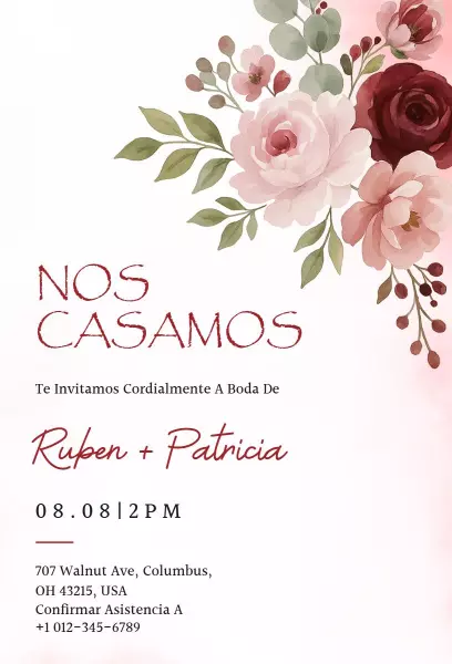 Romantic Floral Spanish Wedding Ceremony Invitation Template