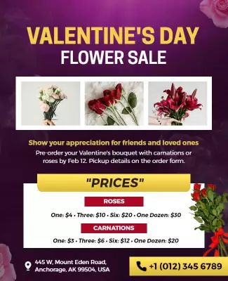 Romantic Floral Valentine's Day Flower Sale Poster Template