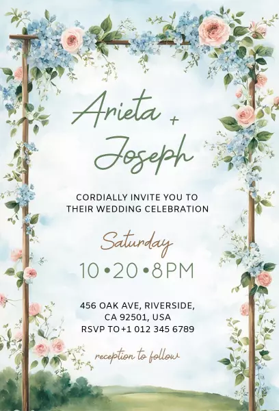Romantic Floral Wedding Celebration Invitation Template