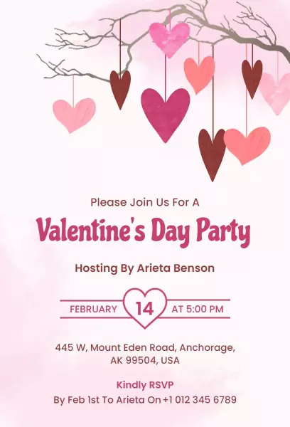 Romantic Heart Themed Valentine's Day Party Invitation Template