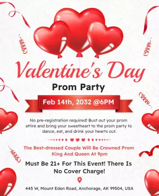 Romantic Heart-Themed Valentine's Day Prom Party Poster Template