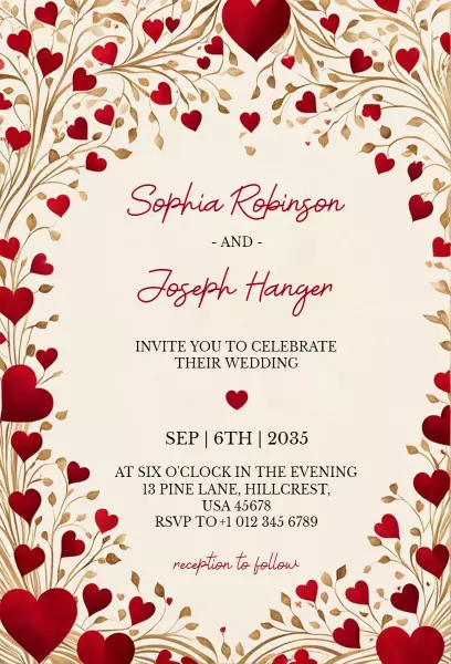 Romantic Heart Themed Wedding Celebration Invitation Template