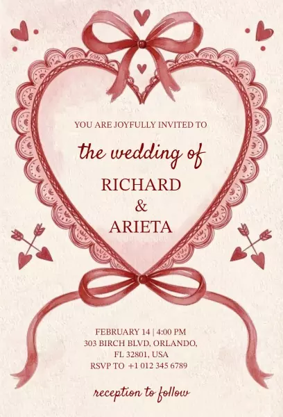 Romantic Heart Wedding Ceremony Celebration Invitation Template