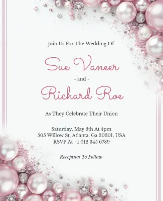 Romantic Pearl Decor Wedding Invitation Flyer Template