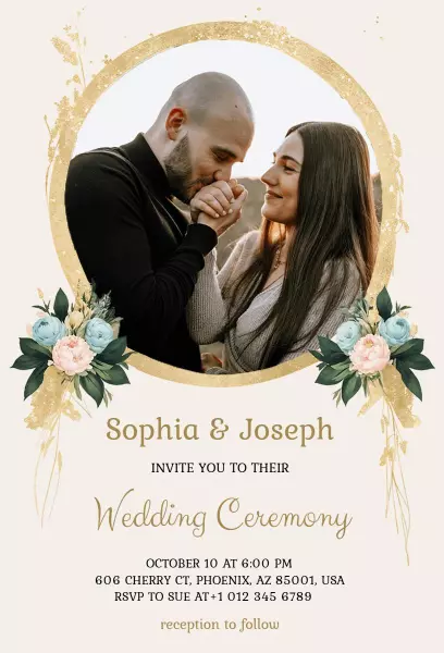 Romantic Photo Floral Wedding Ceremony Invitation Template