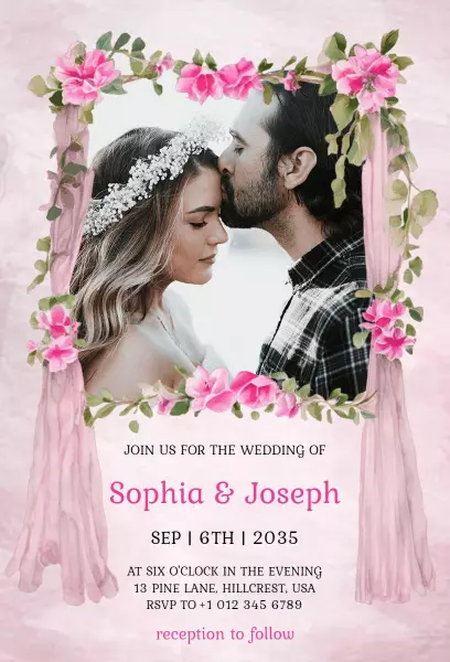 Romantic Pink Floral Wedding Celebration Invitation Template