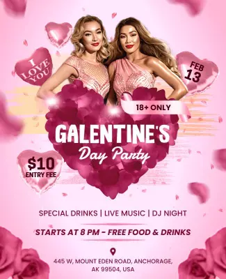Romantic Pink Galentine's Day Party Celebration Poster Template