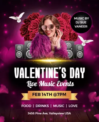 Romantic Pink Valentine's Day Live Music Events Poster Template