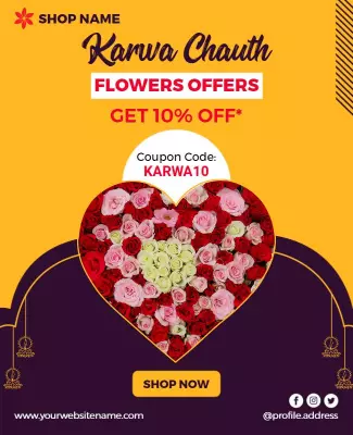Romantic Red Floral Heart Design for Karwa Chauth Offers Poster Template