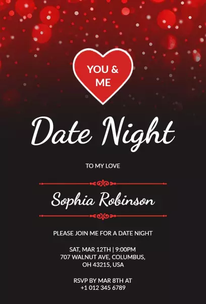 Romantic Red Heart Date Night Invitation Template