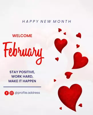 Romantic Red Hearts February Welcome Poster Template