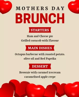 Romantic Red Hearts Mother's Day Brunch Menu Poster Template