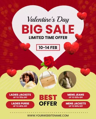 Romantic Red Valentine's Day Big Sale Poster Template