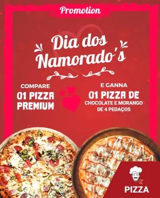 Romantic Red Valentine's Day Pizza Promotion Poster Template
