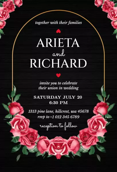 Romantic Rose Floral Elegant Wedding Ceremony Invitation Template