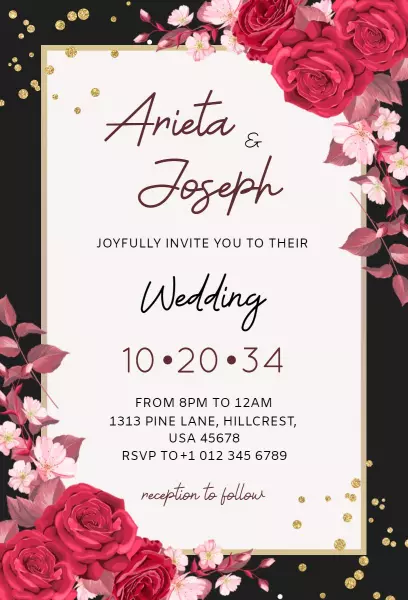 Romantic Rose Floral Wedding Celebration Invitation Template