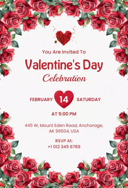 Romantic Rose Valentine's Day Celebration Invitation Template