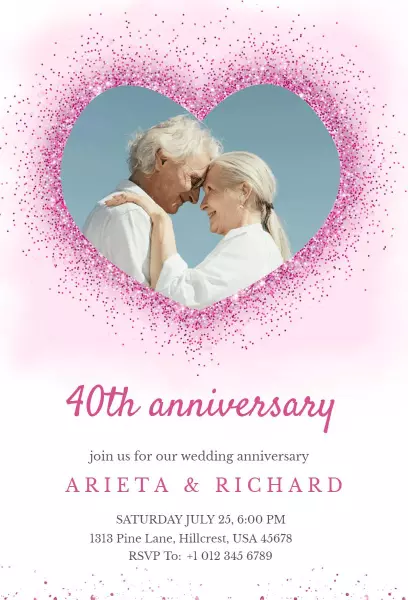 Romantic Sparkling 40th Wedding Anniversary Celebration Invitation Template