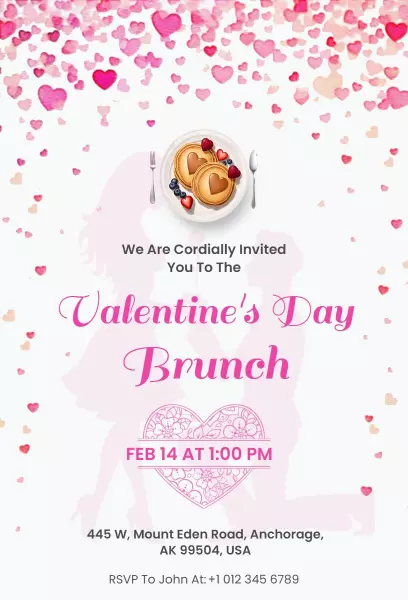 Romantic Valentine's Day Brunch Celebration Invitation Template