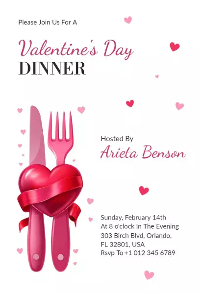 Romantic Valentine's Day Dinner Celebration Invitation Template