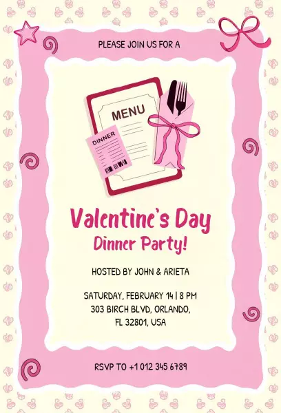 Romantic Valentine's Day Dinner Party Celebration Invitation Template