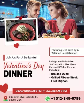 Romantic Valentine's Day Dinner with Live Jazz Poster Template