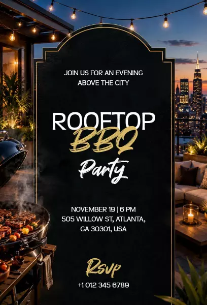 Rooftop Evening BBQ Gathering Celebration Invitation Template
