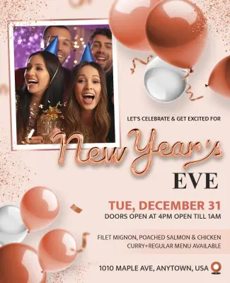 Rose Gold Elegant New Year's Eve Celebration Flyer Template