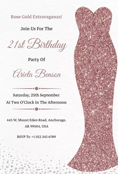 Rose Gold Extravaganza 21st Birthday Celebration Invitation Template