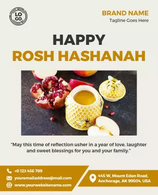 Festive Gold and White Rosh Hashanah Celebration Flyer Template