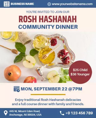 Rosh Hashanah Community Dinner Celebration Flyer Template