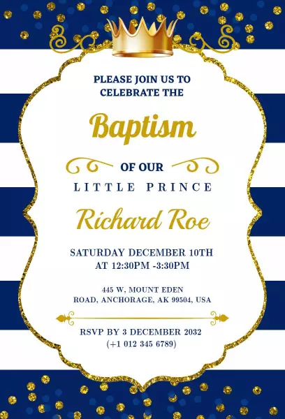 Royal Blue Crown Baptism Celebration Invitation Template