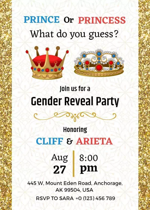 Royal Crown Gender Reveal Party Celebration Invitation Template