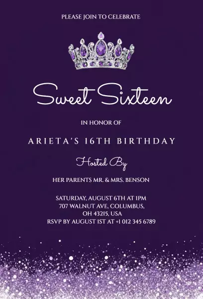 Royal Crown Sparkling Sweet 16 Birthday Invitation Template