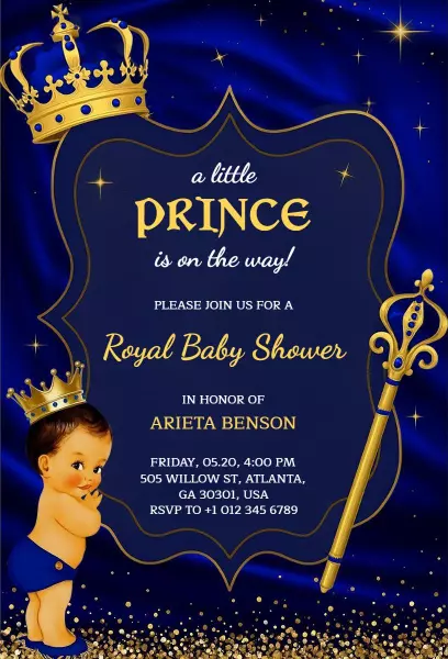 Royal Little Prince Baby Shower Celebration Invitation Template