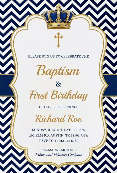 Royal Prince Themed Baptism Celebration Invitation Template
